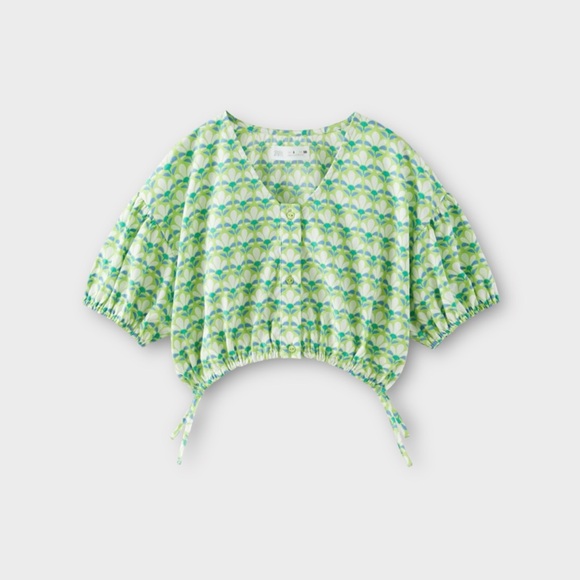 Zara Geometric Green Poplin Top - Picture 2 of 7